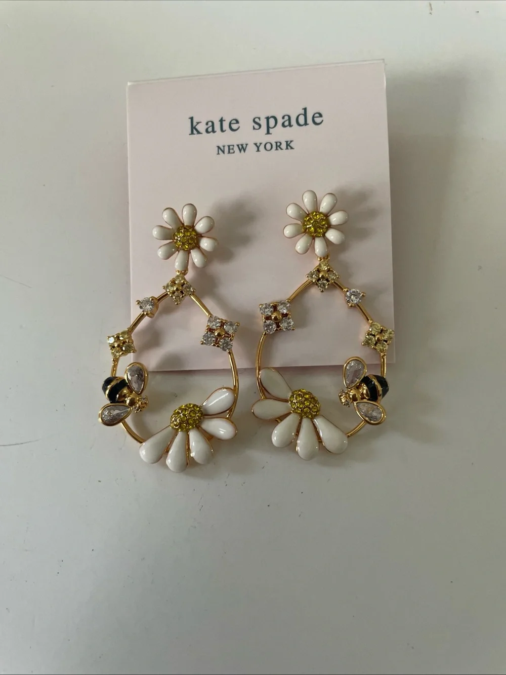 kate spade White & Gold Daisy Hoop Earrings with Bee Accents